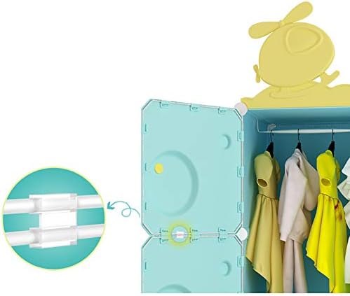 Преносен плакарот за гардероба за гардероба за деца, облека за облека со висечки шипки модуларна коцка организатор безбеден за деца-зелени