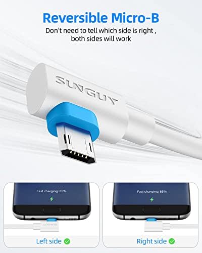 Sunguy Прав Агол Микро USB Кабел 1ft [2 Пакет], 18w Краток 90 Степен Микро USB Кабел Брзо Полнење USB 2.0 Синхронизација На Податоци