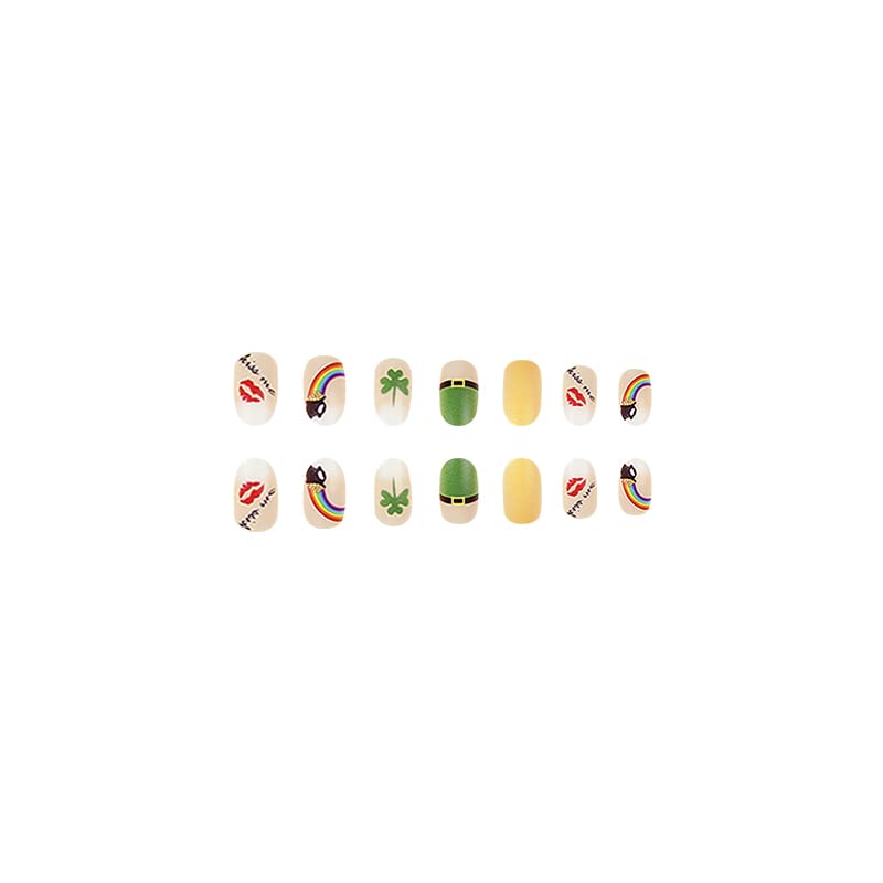 Денот на свети Патрик Притиснете На Ноктите Кратки Квадратни Шамроки Виножито Лажни Нокти Зелена Среќна Детелина Материјали За Нокти Лепак На Нокти