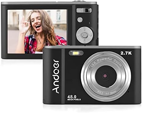 Andoer Пренослив Дигитален Фотоапарат 48MP 2.7 K 2.88-инчен IPS Екран 16x Зум Авто-Фокус Авто-Тајмер 128gb Проширена Меморија Откривање
