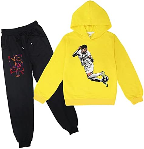 Benlp Wokenday Boys Neymar Jr Graphic Loose Hooded Tops+Sweatpants-2PCs Комплети за џемпери за деца, девојки