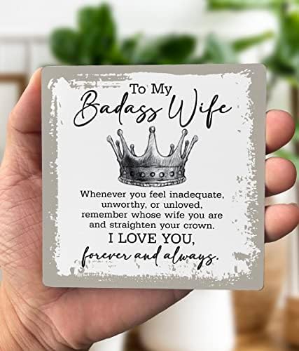 На мојата Badass сопруга Вуд плакета, исправи ја круната те сакам засекогаш и секогаш, сопругата подароци од сопруг, плакета со дрвен