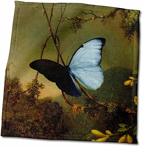 3Д роза Слика на гроздобер сликарство на сина пеперутка текстурирана рачна крпа, 15 x 22, бело