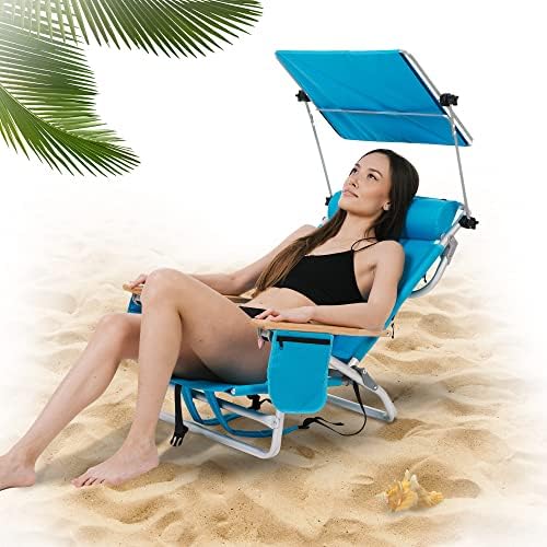 Piquick Aktivating Rest преклопувачки ранец на плажа стол, алуминиум со 5 позиции со рамен изолиран, стол за кампување со потпирач за глава