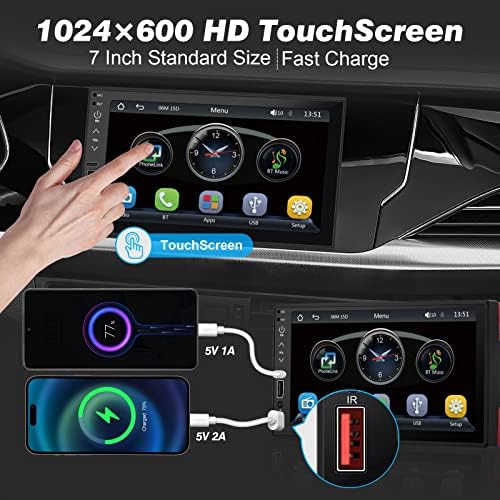 Двоен Din Car Stereo за Apple CarPlay & Android Auto, 7 HD Car Radio со 2A брзо полнење тип-C/USB/TF/Aux, стерео на допир на екран на допир