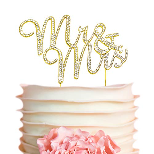 Г-дин И Г-Ѓа Свадба Торта Топер-Премиум Златен Метал-Светкава Свадба Или Годишнина Торта Топер-Сега Заштитени Во Кутија