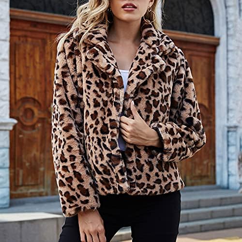 Женски зимски леопард печатено палто плус големина поделена задебела руно лап -палто мода топла долга ракава кратка надворешна облека