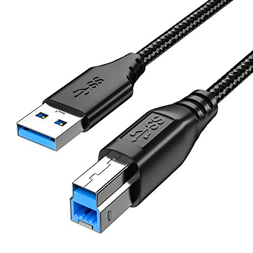 Fasgear USB B 3.0 Кабел: USB 3.0 тип Б печатач Кабел Најлон плетенка USB-A до USB-B печатач компатибилен со докинг станица/надворешни хард возачи/скенер/печатач/USB центар/монитор и?