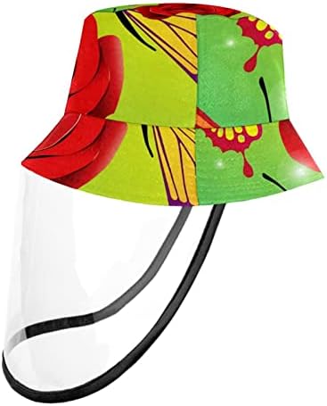 Заштитна капа за возрасни со штит за лице, рибарска капа Анти сонце, црвена шема на усни со црвена боја