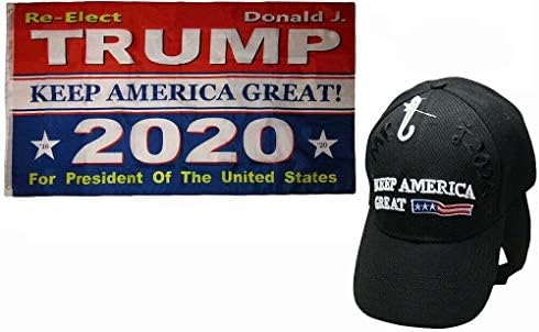 MWS 3x5 3'x5 'Повторно избран Трамп 2020 Flag & Trump 2020 Чувајте ја Америка одлична црна американска капа ГРАМЕТИ Двоен зашиен