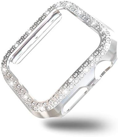 Компатибилен за Apple Watch 40/44mm 42/38mmdouble Row Diamond PC Plating Bumper Case Bling Crystal Diamonds Сјајна сјајна рамка Тешко