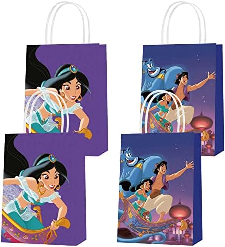 Декфи 16 пакет Аладин и Јасмин забави торби хартиени торби, торби за теми од Јасмин за деца роденден, торби за лекување на бонбони