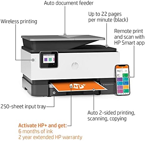 HP OfficeJet Pro 9015E се-во-едно безжичен печатач во боја за домашна канцеларија, компатибилен со Alexa