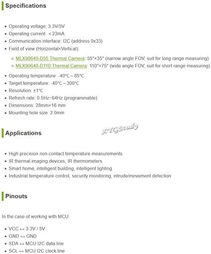 MLX90640 IR Array Thermal Imaging Camera 32 × 24 пиксели 110 ° Field of View I2C Интерфејс 3.3V/5V Компатибилен со Raspberry Pi STM32 @xygstudy