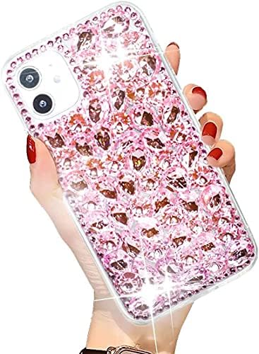 iPhone 12 Pro Max Bling Glitter Case, луксузен сјаен дијамантски кристал Rhinestone Sparkly Jeweled Gemstone 3D рачно изработен случај