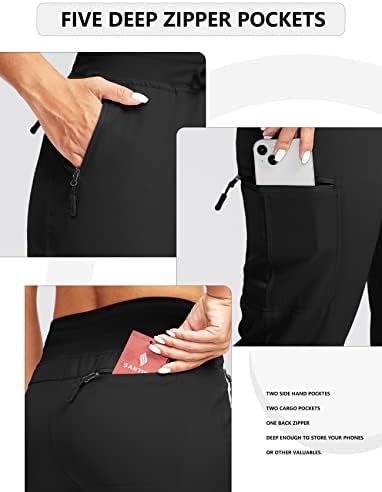 Santinyенски женски пешачки товари џогери панталони со 5 џебови со патенти лесни суви суви половини на отворено панталони за патувања на отворено