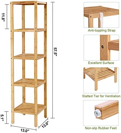 ПЕСНИЧКИ 5-Ниво Бамбус Бања Полица, Тесен Полици Единица, Мултифункционален Багажник За Складирање, Агол Решетката, За Кујна, Дневна Соба, Спална