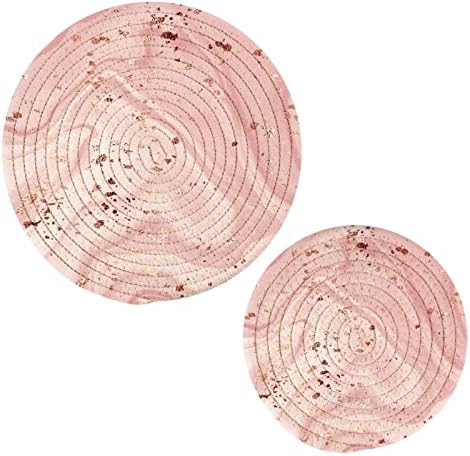 Kigai Pink Marble Pot Trivets Set од 2, памучни јаже со отпорни на топлина, тркалезни обиколувања за топли садови, тенџере, чинија,