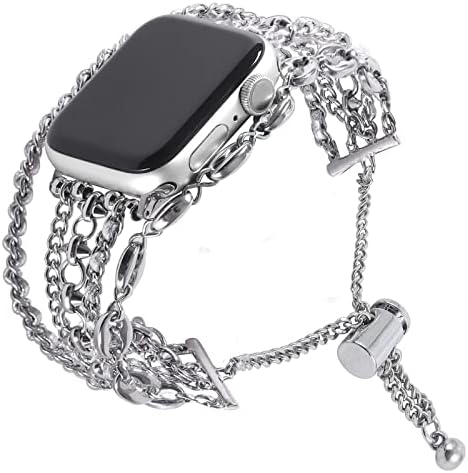 MultiLayer нараквици Yoswan компатибилни со Apple Watch Band 38mm 40мм 41мм жени, тенок фустански метал фенси накит за нараквица за iWatch