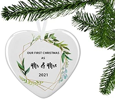 Прези го нашиот прв Божиќ како г -ѓа 2021 украс 1 -та година оженети украси керамички срце висино