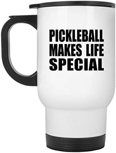 DesignSify Pickleball го прави животот специјален, бела патна кригла 14oz не'рѓосувачки челик изолиран Тумблер, подароци за роденденски годишнини Божиќ Божиќни татковци Мајки