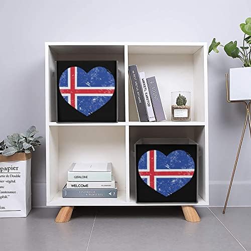 Исландско срце ретро знамето склопувачки канта за складирање на ткаенини, организатор за преклопна кутија со рачки