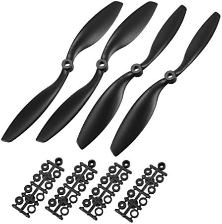 Uxcell RC Propellers CW CCW 8045 8x4,5 инчи 2-Vane фиксна крила за играчка со авион, најлон црни 2 пара со адаптерски прстени