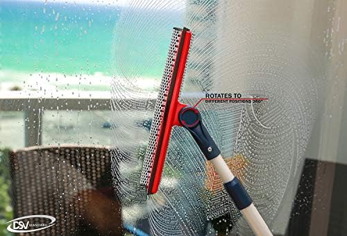 Dsv Стандарден Професионален Гумен Прозорец | 2-во-1 Сунѓер За Чистење Прозорци и Мека Гумена Лента Со Телескопски Продолжен Столб 127,5 см &засилувач; 50 | Прилагодлив За