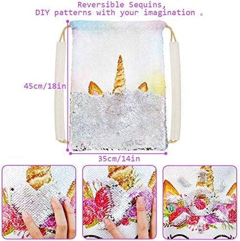 Mhjy Unicorn Sequin Bag Bag Rackstring Rankpank Reversible Sequin Gym Tance Tagn сјаен ранец на патувања