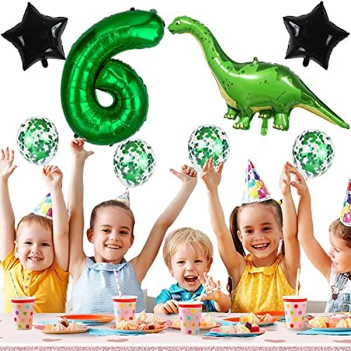 Каваилај диносаурус тематски 6 -ти роденденски балони Диносаурус роденденски балони umамбо диносаурус фолија балони 32 инчи темно зелена број 6 хелиум балон за роден