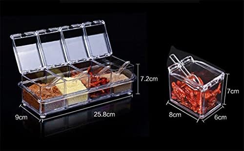 Seijy Clear Seasoning Rack Spice садови - 4 парчиња акрилични зачинети кутии - тегли за контејнери за складирање - крцкање со покривка