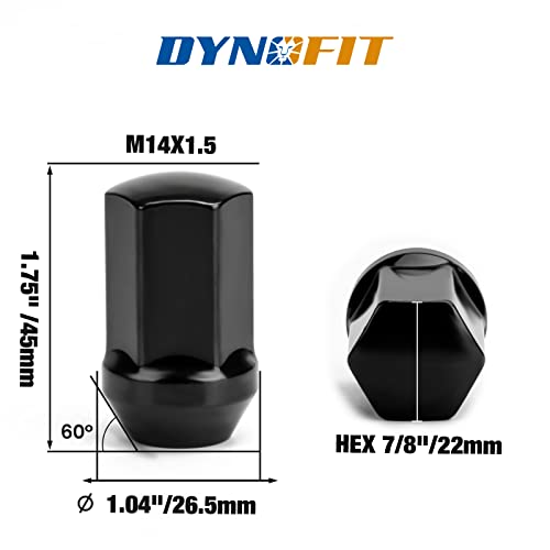 Dynofit 24pcs 14x1.5 Акционерски ореви од 1,75 инчи висина 7/8 Hex, M14-1.5 Фабрика за фабрики за едно парче дизајн за Chevy Silverado & Tahoe GMC Sierra 1500 Buick Dodge Cadillac Chrysler