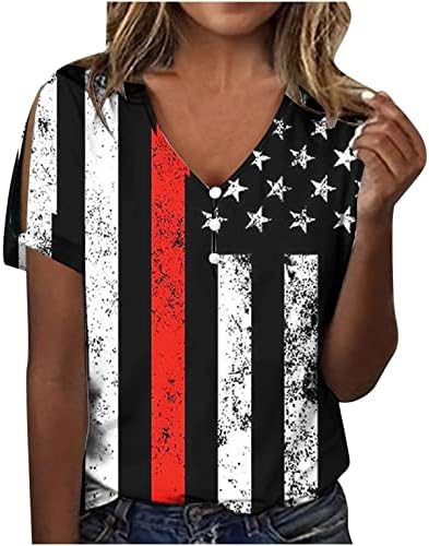 4 -ти јули маици за жени Патриотски кошула Денот на спомен -обележјето на американското знаме го врти каузалниот краток ракав затемници