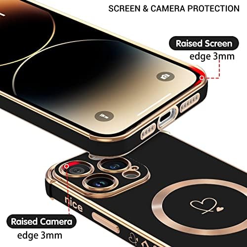 Бентобен iPhone 14 Pro Max Телефон Случај [Компатибилен Со Magsafe] Тенок Тенок Луксузен Златен Дизајн На Срце Заштита Од Удари Мека
