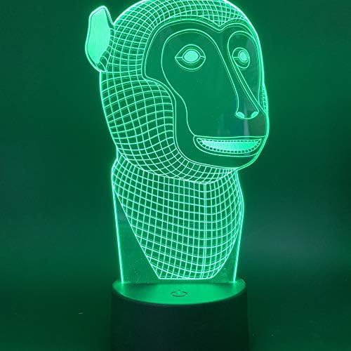 Jinnwell 3D Monkey Night Light LAMP илузија ноќна светлина 7 бојата Промена на допир прекинувач Табела за декорација на декорација на