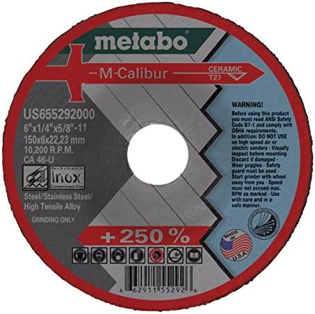 Метабо-Апликација: челик/не'рѓосувачки челик-4-1/2 x 1/4 x 5/8 -11-CA46U M-Calibur T27, тип 27 М-калибурски депресивни тркала за мелење на