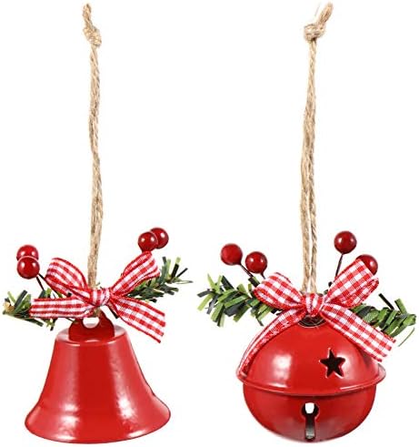 Кисангел 2 парчиња црвен рустикален метал џингл starвезда декоративна декоративна санки bellвончиња украс за новогодишни украси Божиќ