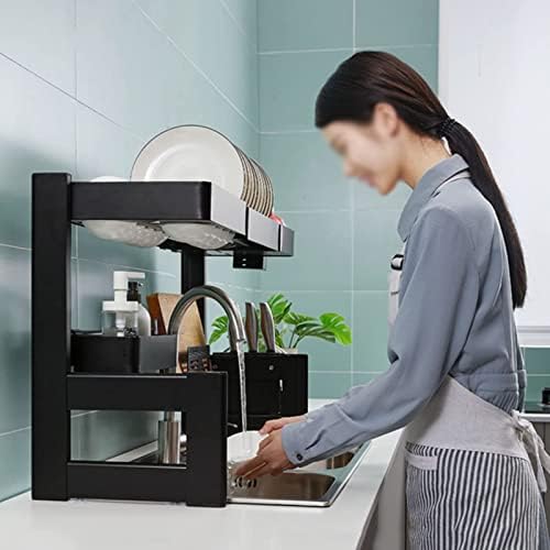 Qingjie држач за прибор за сад за сушење на сад над мијалник 2 нивоа решетки за садови кујнски прибор за садови за садови и складирање