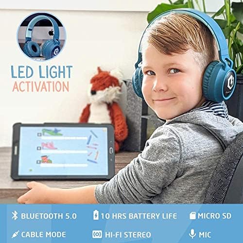 PowerLocus Bluetooth Слушалки За Деца, Безжични Bluetooth Слушалки, Детски Слушалки Преку УВО Со LED,Преклопливи Слушалки Со
