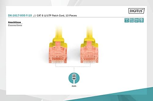 DIGITUS LAN Кабелска Мачка 6-0, 5 m-10 Парчиња-RJ45 Мрежен Кабел-ВРВОТ незаштитен-Компатибилен Со Мачка-6А &засилувач; Мачка - 5e-Жолта