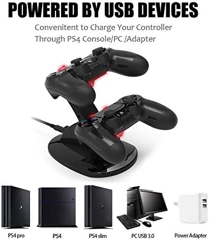 PS4 Контролер Полнач Станица За Полнење, ICCSKY Двојна ШОК PS4 Полначи Контролер PlayStation 4 Двојно Полнење Докинг Станица