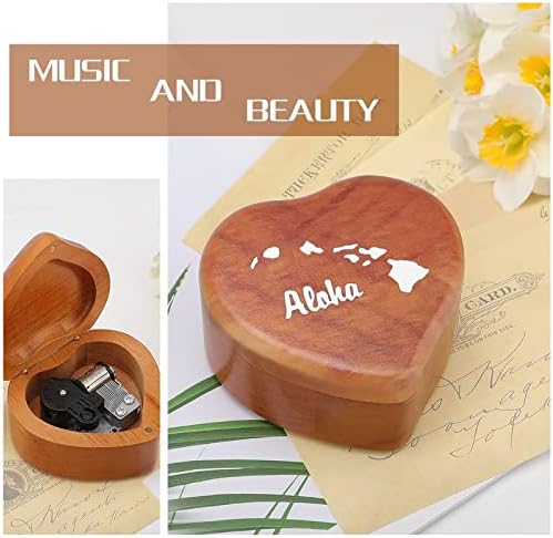 Алоха Хавајска мапа гроздобер дрвена часовна музичка кутија музичка кутија во форма на срцеви подароци за семејни пријатели на lубовници