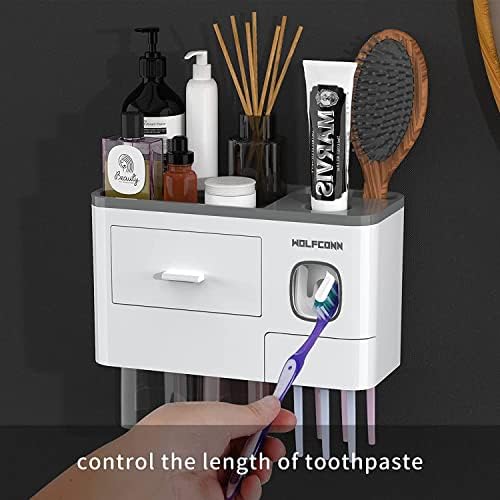 Држачи за четкичка за заби за бањи - 2 чаши држач за четки за заби wallид монтиран со диспензер за паста за заби, фиока за голем