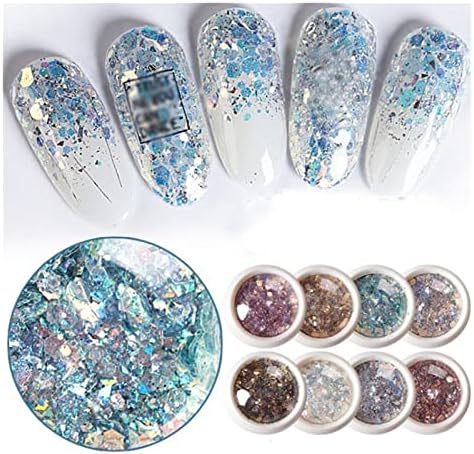 Xzing Nail Gems 12 Colors Sequin Seadin Gel Gel за лице за око нокти за очи за очи, дијамант сјај, сјаен сјаен сирена нокти шминка