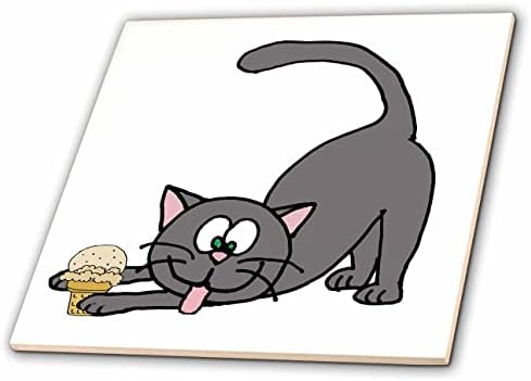 3дроза Симпатична Смешна Сина Сива Разиграна Мачка што јаде Сладолед Од Ванила Конус-Плочки