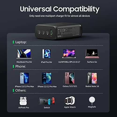 【2023 Нов】】 130W USB C Wall Wall Charger Station PD 100W Type C 65W PPS 45W GAN SUPER Брзо полнење Адаптер за напојување AC Кабел