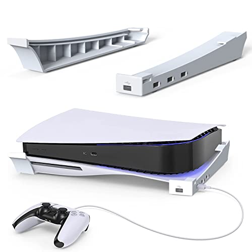 Хоризонтален штанд Geekria компатибилен со конзолата PS5 со 4-порта USB центар, држач за база на додатоци PS5 компатибилен со PlayStation