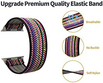 Зеогија Еластичен опсег компатибилен со Apple Watch Band 38mm 40mm 42mm 44mm за жени мажи, најлонски стрии јамка за часовници Sport