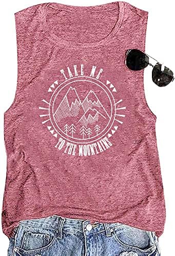 Womenените пешачки резервоар врвни каузални смешни планински графички врвни кошули одмор кампување без ракави атлетски врв