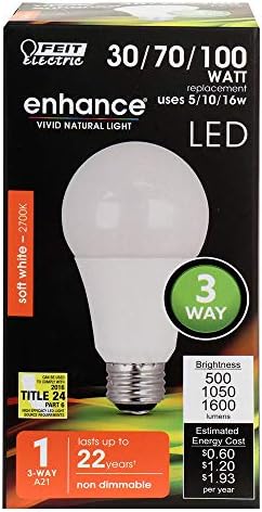 Feit Електрични 100W LED Сијалица, Прилагодливи Моќност 30/70/100W Еквивалент, А21 LED Сијалица, Не Затемнети, 22 Години Живот, 1600 Лумен,